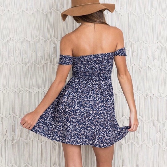 Happy Girl DarkNavy Floral Off Shoulder Mini Dress - Picture 3 of 7